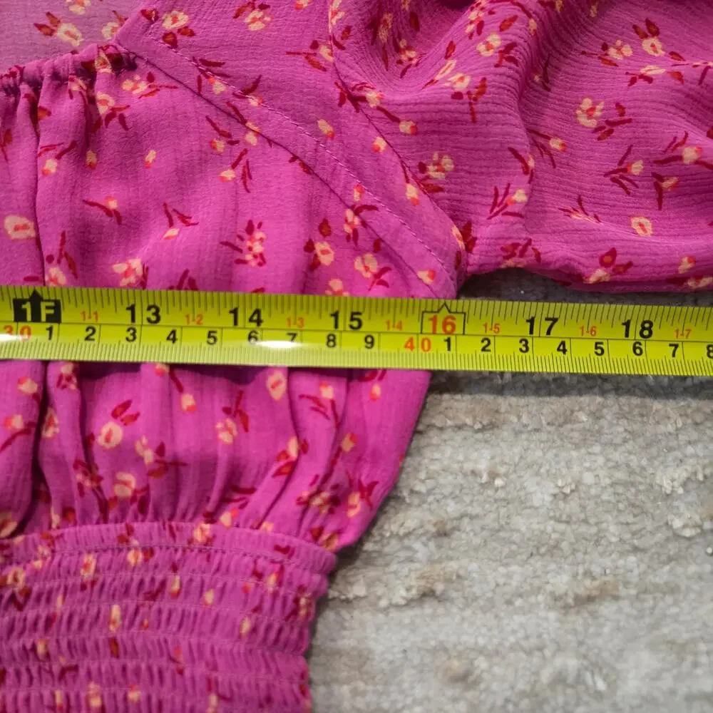 Free People Lolita Smocked‎ Floral Long Sleeve Peasant Blouse Pink Floral Small